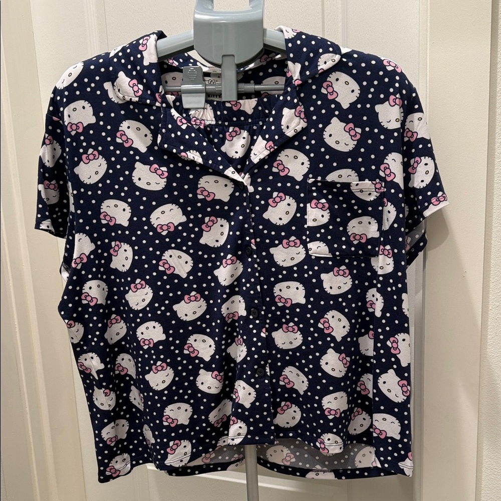 Hello Kitty Navy Short Sleeve Button Front Top with Shorts Sleep Wear